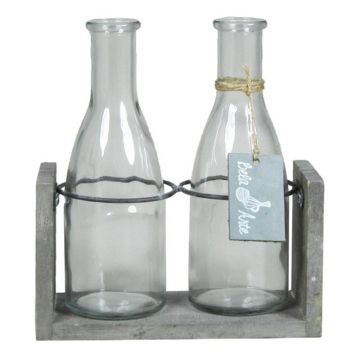 Bouteille ANYA en verre, avec support en bois, 2 verres, transparente, 18 x 8 x 20 cm Bouteille ANYA en verre, avec support en bois, 2 verres, transparente, 18 x 8 x 20 cm