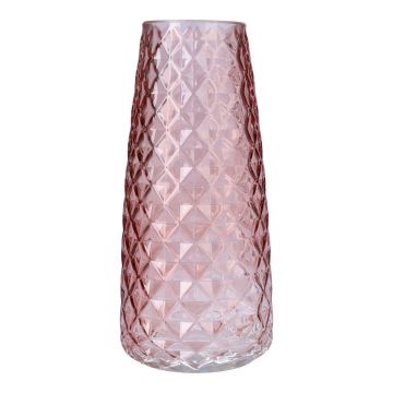 Vase à fleurs AMALFRIED à motif losange, verre, vieux rose, 21 cm, Ø 10 cm Vase à fleurs AMALFRIED à motif losange, verre, vieux rose, 21 cm, Ø 10 cm