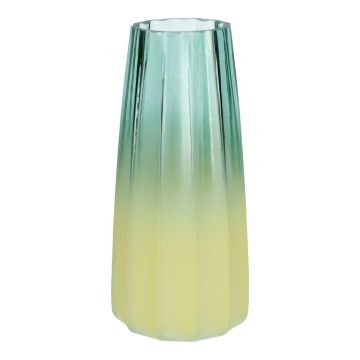 Vase à fleurs AMALFRIED à rainures, en verre, bleu et jaune, 21 cm, Ø 10 cm