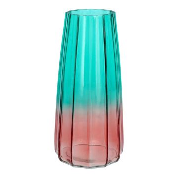 Vase à fleurs AMALFRIED à rainures, en verre, turquoise-rose, 21 cm, Ø 10 cm Vase à fleurs AMALFRIED à rainures, en verre, turquoise-rose, 21 cm, Ø 10 cm