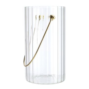 Vase décoratif BLANDINA avec anse, en verre, rainuré, transparent-doré, 18 cm, Ø 10 cm