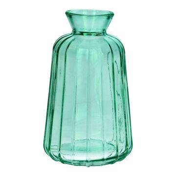 Bouteille décorative en verre TATIANA rainurée, turquoise-transparente, 11 cm, Ø 6,5 cm Bouteille décorative en verre TATIANA rainurée, turquoise-transparente, 11 cm, Ø 6,5 cm