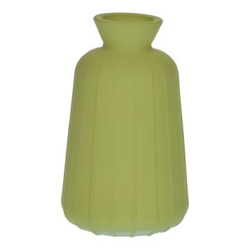 Bouteille décorative en verre TATIANA rainurée, vert olive mat, 11 cm, Ø 6,5 cm
