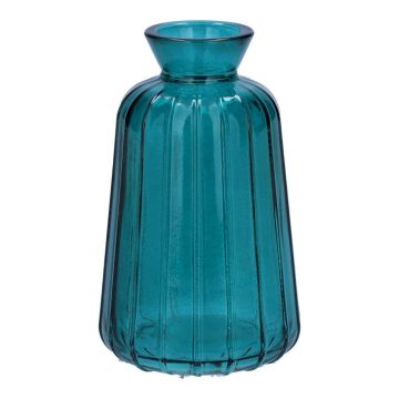 Bouteille décorative en verre TATIANA rainurée, bleu pétrole transparent, 11 cm, Ø 6,5 cm Bouteille décorative en verre TATIANA rainurée, bleu pétrole transparent, 11 cm, Ø 6,5 cm