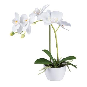 Orchidée Phalaenopsis en tissu FUNTIF en cache-pot en mélamine, racines, blanc, 35cm Orchidée Phalaenopsis en tissu FUNTIF en cache-pot en mélamine, racines, blanc, 35cm