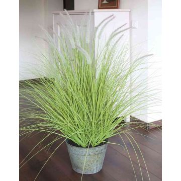 Touffe d'herbe artificielle OVIDIO, panicules, pot en zinc, vert, 115cm