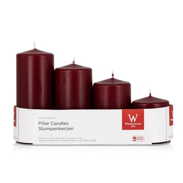 Bougies cylindriques pour couronne de l'Avent JENARO, lot de 4, de tailles différentes, bordeaux, 6 cm, 8 cm, 10 cm, 12 cm, Ø 5 cm - Fabriquées en Allemagne Bougies cylindriques pour couronne de l'Avent JENARO, lot de 4, de tailles différentes, bordeaux, 6 cm, 8 cm, 10 cm, 12 cm, Ø 5 cm - Fabriquées en Allemagne