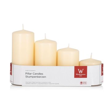 Bougies cylindriques pour couronne de l'Avent JENARO, lot de 4, tailles variées, couleur biscuit, 6 cm, 8 cm, 10 cm, 12 cm, Ø 5 cm - Fabriquées en Allemagne Bougies cylindriques pour couronne de l'Avent JENARO, lot de 4, tailles variées, couleur biscuit, 6 cm, 8 cm, 10 cm, 12 cm, Ø 5 cm - Fabriquées en Allemagne