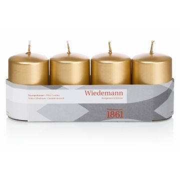Couronne de l'Avent, bougies cylindriques JENARO, lot de 4, dorées, 8 cm, Ø 5 cm, 18 h - Fabriquées en Allemagne Couronne de l'Avent, bougies cylindriques JENARO, lot de 4, dorées, 8 cm, Ø 5 cm, 18 h - Fabriquées en Allemagne