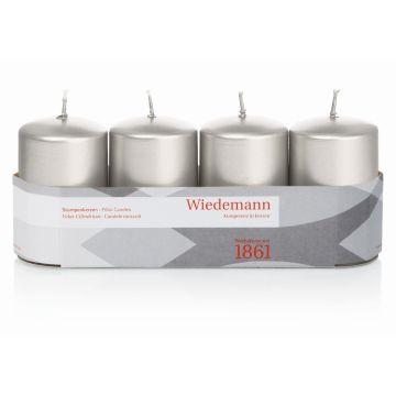 Bougies cylindriques pour couronne de l'Avent JENARO, lot de 4, argentées, 8 cm, Ø 5 cm, 18 h - Fabriquées en Allemagne Bougies cylindriques pour couronne de l'Avent JENARO, lot de 4, argentées, 8 cm, Ø 5 cm, 18 h - Fabriquées en Allemagne