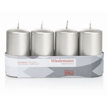Bougies cylindriques pour couronne de l'Avent JENARO, lot de 4, argent, 10 cm, Ø 5 cm, 23 h - Fabriquées en Allemagne Bougies cylindriques pour couronne de l'Avent JENARO, lot de 4, argent, 10 cm, Ø 5 cm, 23 h - Fabriquées en Allemagne