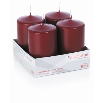 Bougies cylindriques pour couronne de l'Avent JENARO, lot de 4, bordeaux, 10 cm, Ø 6 cm, 33 h - Fabriquées en Allemagne Bougies cylindriques pour couronne de l'Avent JENARO, lot de 4, bordeaux, 10 cm, Ø 6 cm, 33 h - Fabriquées en Allemagne