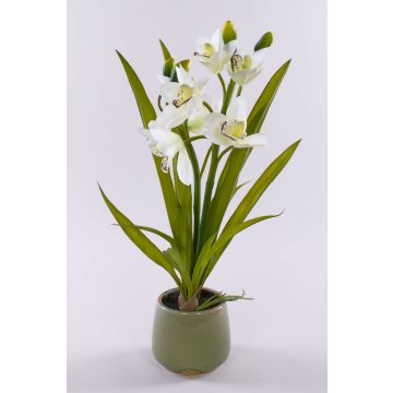 Orchidée Cymbidium artificielle NALA en pot en céramique, crème, 50cm