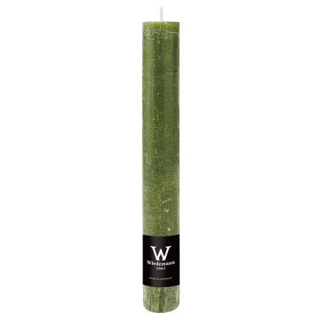 Bougie cylindrique AURORA, vert olive, 20cm, Ø3,5cm, 23h - Fabriquée en Allemagne