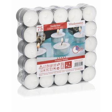 Bougies chauffe-plat KENNY, 75 pièces, blanc, 1,5cm, Ø3,7cm, 4h