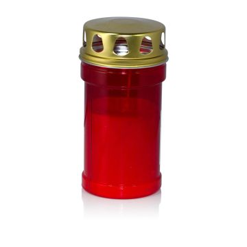Bougie pour tombe AMONIA avec couvercle, rouge-blanc, 14,5cm, Ø7cm, 60h Bougie pour tombe AMONIA avec couvercle, rouge-blanc, 14,5cm, Ø7cm, 60h