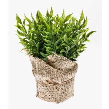 Fragon faux houx artificiel VITUS, en sac de jute, vert, 22cm, Ø24cm