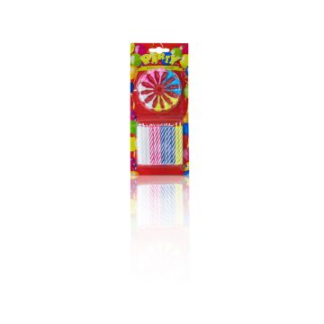 Lumières d'anniversaire LULUNA avec 24 bougies et 12 supports, blanc-rose-bleu-jaune, 6cm, Ø0,5cm Lumières d'anniversaire LULUNA avec 24 bougies et 12 supports, blanc-rose-bleu-jaune, 6cm, Ø0,5cm