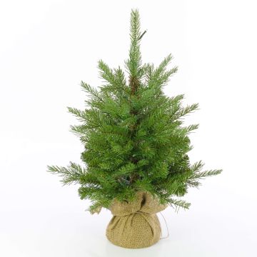 Sapin de Noël synthétique WELLINGTON, sac de jute, LEDs, 60cm, Ø50cm
