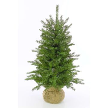 Sapin de Noël synthétique WELLINGTON, sac de jute, LEDs, 90cm, Ø65cm