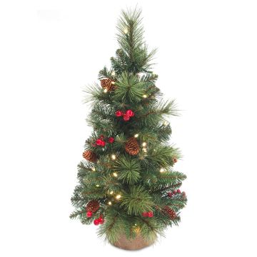 Petit sapin artificiel BUCAREST, sac de jute, décoré, LEDs, 45cm, Ø25cm