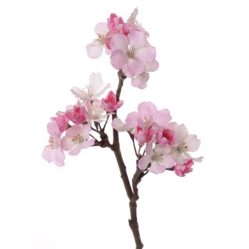 Branche de pommier fleurie en tissu OCHUKO, fuchsia-blanc, 35cm