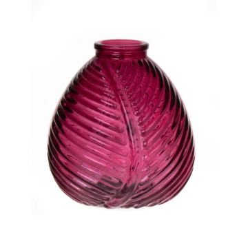 Bouteille en verre NELLOMIO avec structure de feuille, fuchsia-transparent, 13cm, Ø12cm Bouteille en verre NELLOMIO avec structure de feuille, fuchsia-transparent, 13cm, Ø12cm