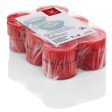 Lot de 12 bougies à réchaud grand KENNY, rouge rubis, 2,1cm, Ø5,6cm, 8h Lot de 12 bougies à réchaud grand KENNY, rouge rubis, 2,1cm, Ø5,6cm, 8h