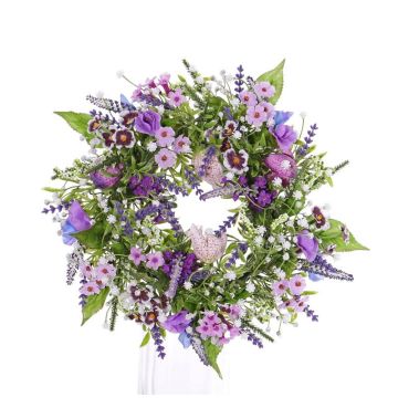 Couronne d'été artificielle FEDORA, lavande, lathyrus, lilas, Ø30cm Couronne d'été artificielle FEDORA, lavande, lathyrus, lilas, Ø30cm
