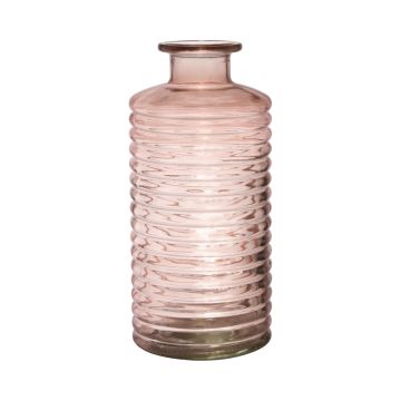 Vase bouteille en verre STUART avec rainures, rose pâle-transparent, 31cm, Ø14,5cm