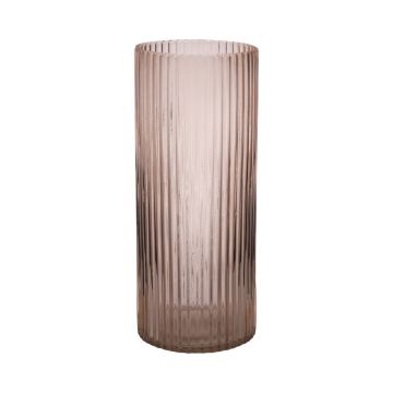 Vase en verre moderne SORCHA avec rainures, rose pâle-transparent, 30cm, Ø12,5cm