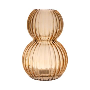 Vase décoratif en verre TABLITO avec rainures, orange-brun-transparent, 22cm, Ø15cm