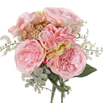 Bouquet de roses artificielles SIERRA, hortensia, echeveria, rose, 25cm, Ø25cm