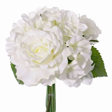 Bouquet d'hortensias artificiels SANDRINE, roses, blanc, 25cm, Ø20cm Bouquet d'hortensias artificiels SANDRINE, roses, blanc, 25cm, Ø20cm