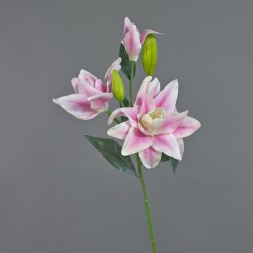 Lys artificiel ISALIE, rose-blanc, 80cm, Ø15cm