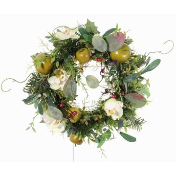 Couronne d'hiver artificiel ISABELLE, orchidée, pomme, crème, Ø30cm