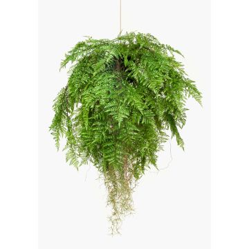 Panier suspendu avec fougère de Boston artificielle NILO, motte de terre, racines, 100cm, Ø80cm