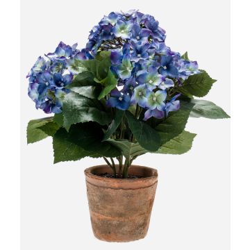 Hortensia en tissu LAIDA en pot en terre cuite, bleu, 35cm