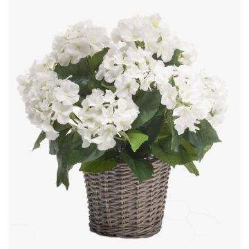Hortensia artificiel JONE en corbeille tressée, blanc, 45cm Hortensia artificiel JONE en corbeille tressée, blanc, 45cm