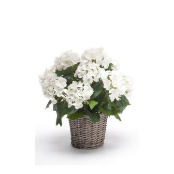 Hortensia artificiel JONE en corbeille tressée, blanc, 45cm Hortensia artificiel JONE en corbeille tressée, blanc, 45cm