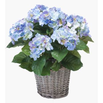 Hortensia artificiel JONE en corbeille tressée, bleu, 45cm