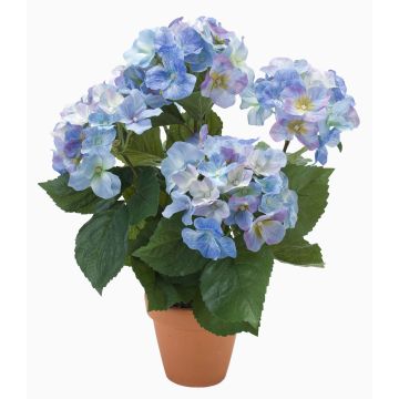 Hortensia artificiel JONE en pot en argile, bleu, 40cm