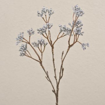 Branche de baies décorative BENZO avec baies, paillettes, argent, 40cm