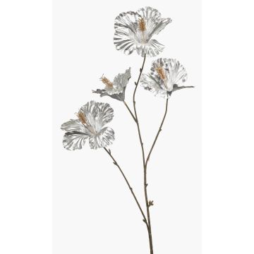 Faux hibiscus KEALANI, argent-or métallique, 80cm