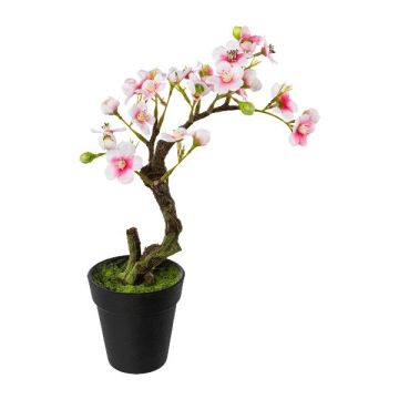 Arbre artificiel Bonzaï amandier OYOS en pot décoratif, avec des fleurs, rose, 26cm