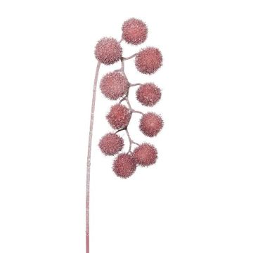 Branche décorative Platane FLERMO avec des fruits, suspendu, givré, vieux rose, 60cm