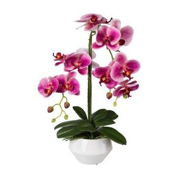 Fleur en plastique Orchidée Phalaenopsis KASDA, pot en céramique, racines, rose fuchsia, 50cm