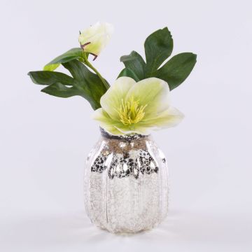 Fleur décorative Rose de Noël WINFRIEDA dans un vase en verre, crème-vert, 20cm