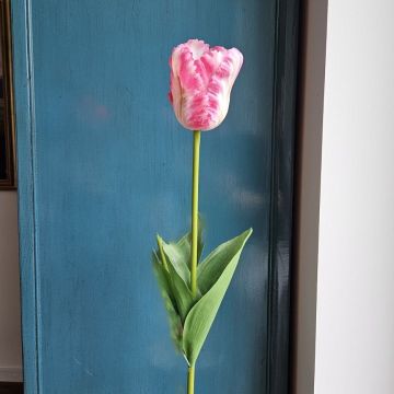 Fleur en plastique Tulipe perroquet PETSCHORA, rose foncé-crème, 65cm