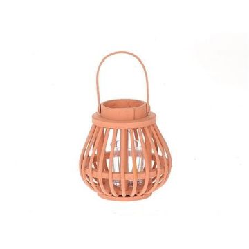 Lanterne CHARITHRA avec anse, bois, insert en verre, orange, 15cm, Ø15,5cm